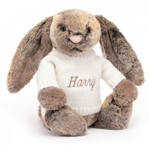 Jellycat Bashful Cottontail Bunny with Personalised Cream Jumper Medium | DUIHA5084