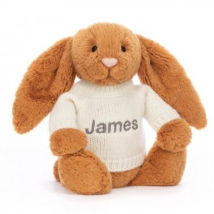 Jellycat Bashful Golden Bunny with Personalised Cream Jumper Medium | WOQVA5986