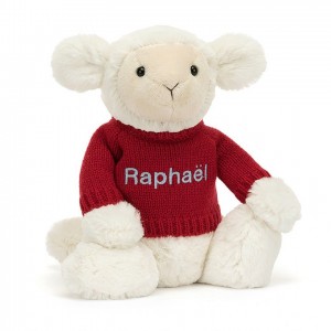 Jellycat Bashful Lamb with Personalied Red Jumper Medium | EWLTK1638