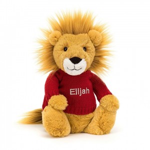 Jellycat Bashful Lion with Personalised Red Jumper Medium | QNKVD6859