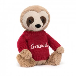 Jellycat Bashful Sloth with Personalised Red Jumper Medium | IUTPL6820