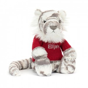 Jellycat Bashful Snow Tiger with Personalised Red Jumper Medium | FBOKE2037