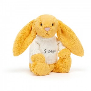 Jellycat Bashful Sunshine Bunny with Personalised Cream Jumper Medium | YVKXM9270