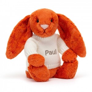 Jellycat Bashful Tangerine Bunny with Personalised Cream Jumper Medium | HZKSN1385