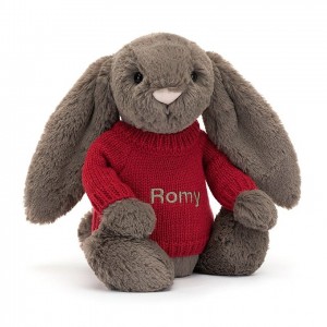 Jellycat Bashful Truffle Bunny with Personalised Red Jumper Medium | LMNYH8973