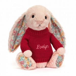 Jellycat Blossom Blush Bunny with Personalised Red Jumper Medium | GZJEI8792