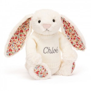 Jellycat Blossom Cream Bunny with Personalised Cream Jumper Medium | BYDZJ9726