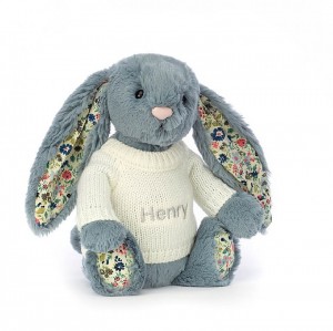 Jellycat Blossom Dusky Blue with Personalised Cream Jumper Medium | DTQGV6702