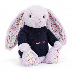 Jellycat Blossom Jasmine Bunny with Personalised Navy Jumper Medium | DJLKY0396