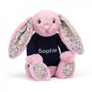 Jellycat Blossom Tulip Bunny with Personalised Navy Jumper Medium | WVUNY7504