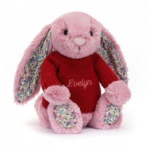 Jellycat Blossom Tulip Bunny with Personalised Red Jumper Medium | HQYEK8240