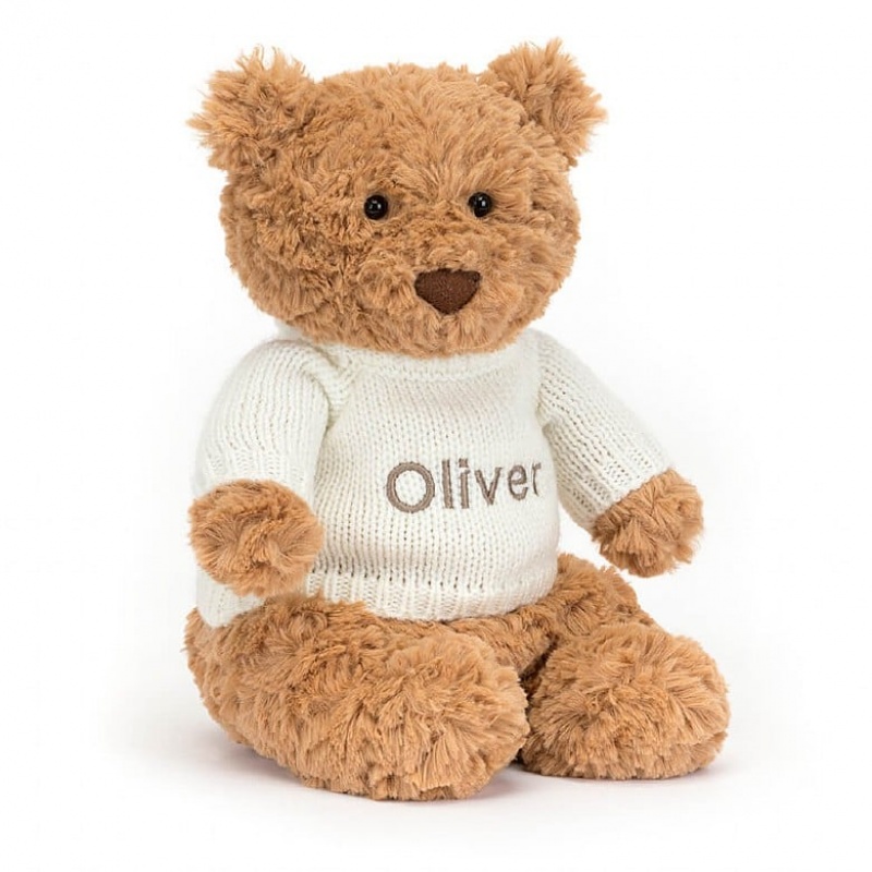 Jellycat Bartholomew Bear with Personalised Cream Jumper Medium | ZLNFG0759