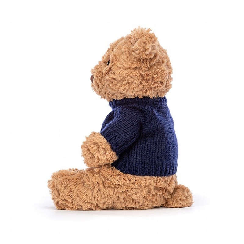 Jellycat Bartholomew Bear with Personalised Navy Jumper Medium | LWBOA7569