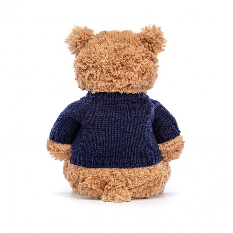 Jellycat Bartholomew Bear with Personalised Navy Jumper Medium | LWBOA7569