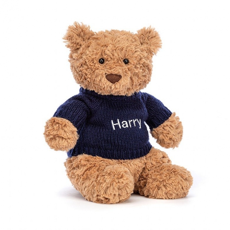 Jellycat Bartholomew Bear with Personalised Navy Jumper Medium | LWBOA7569