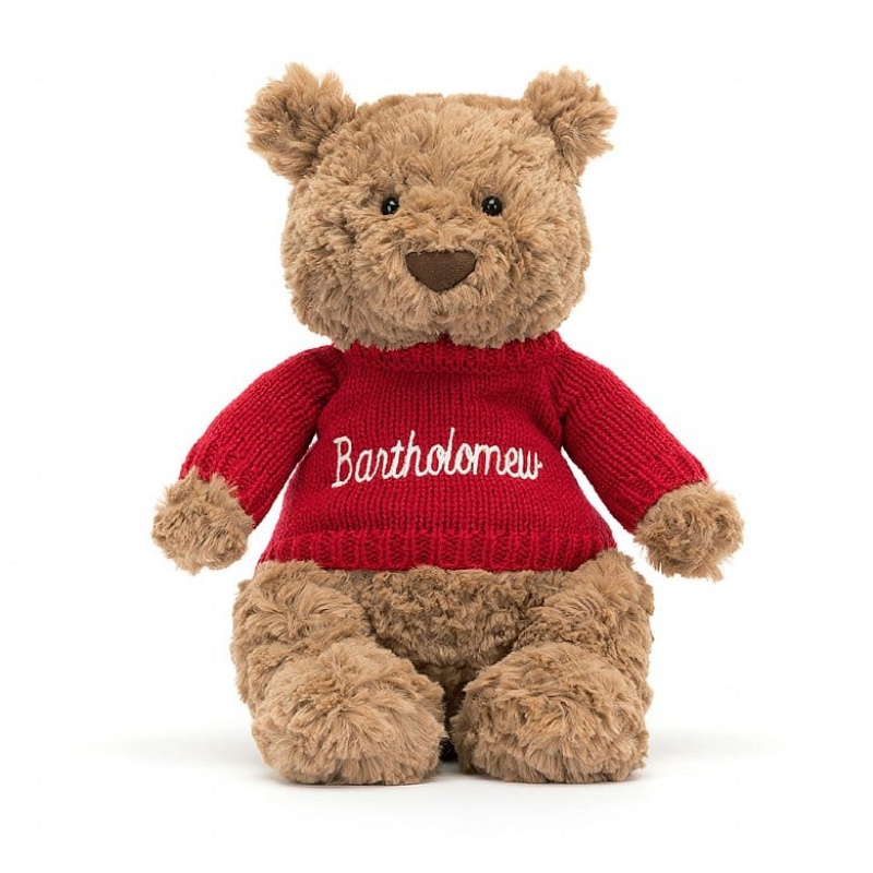 Jellycat Bartholomew Bear with Personalised Red Jumper Medium | YFHQI3840