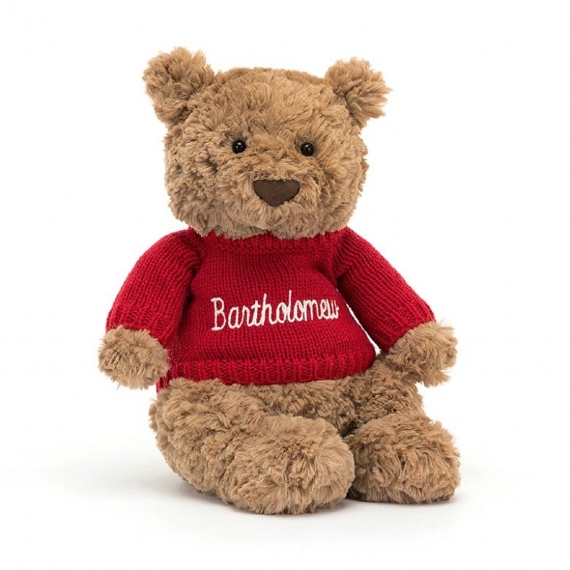 Jellycat Bartholomew Bear with Personalised Red Jumper Medium | YFHQI3840