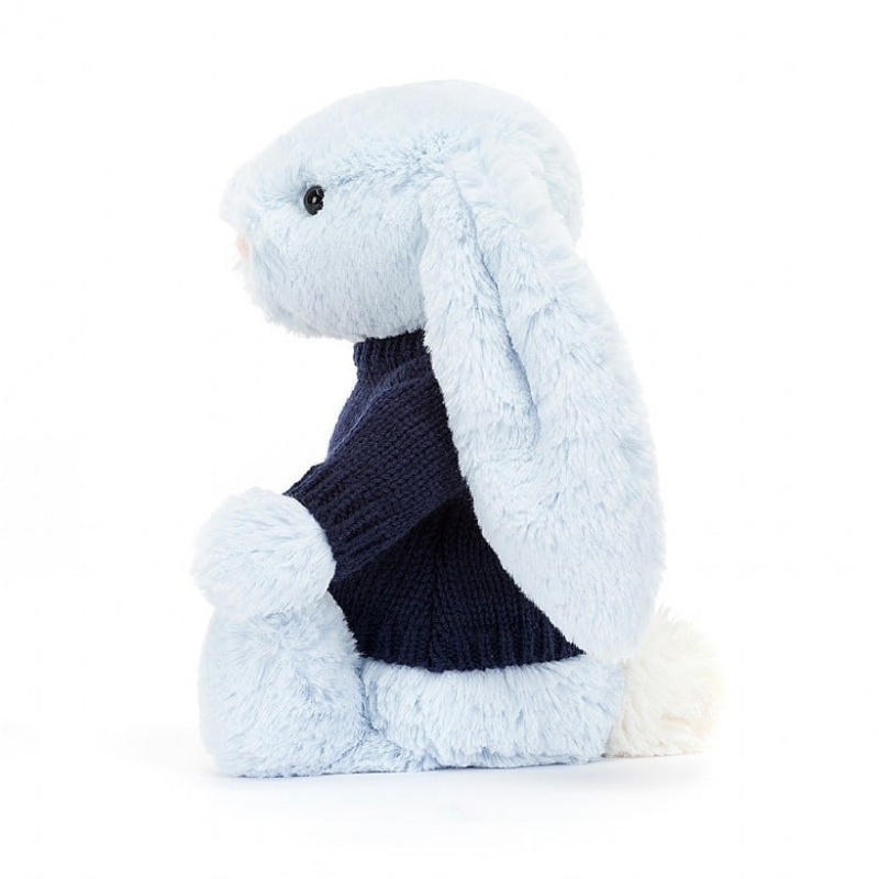 Jellycat Bashful Blue Bunny with Personalised Navy Jumper Medium | CJTGF4257