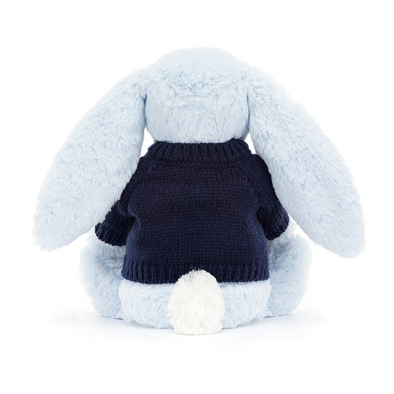 Jellycat Bashful Blue Bunny with Personalised Navy Jumper Medium | CJTGF4257