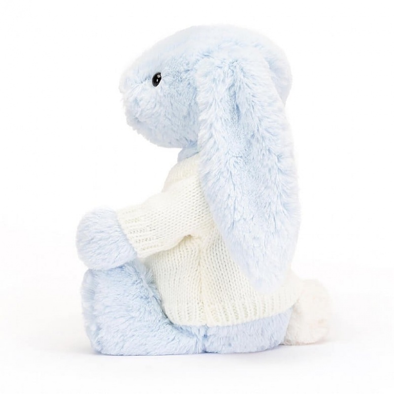 Jellycat Bashful Blue Bunny with Personalised Cream Jumper Medium | RENTC9427