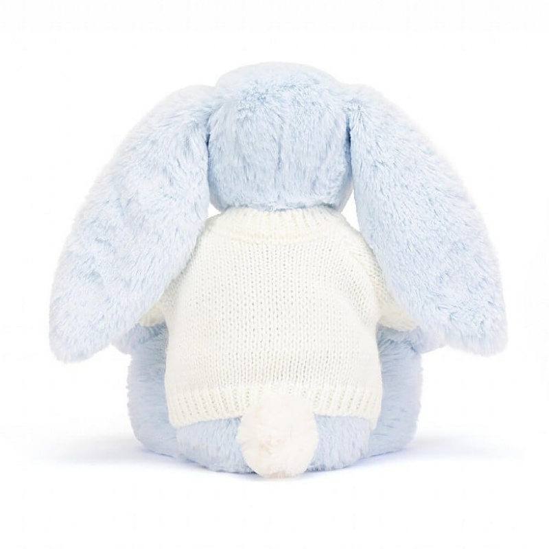 Jellycat Bashful Blue Bunny with Personalised Cream Jumper Medium | RENTC9427