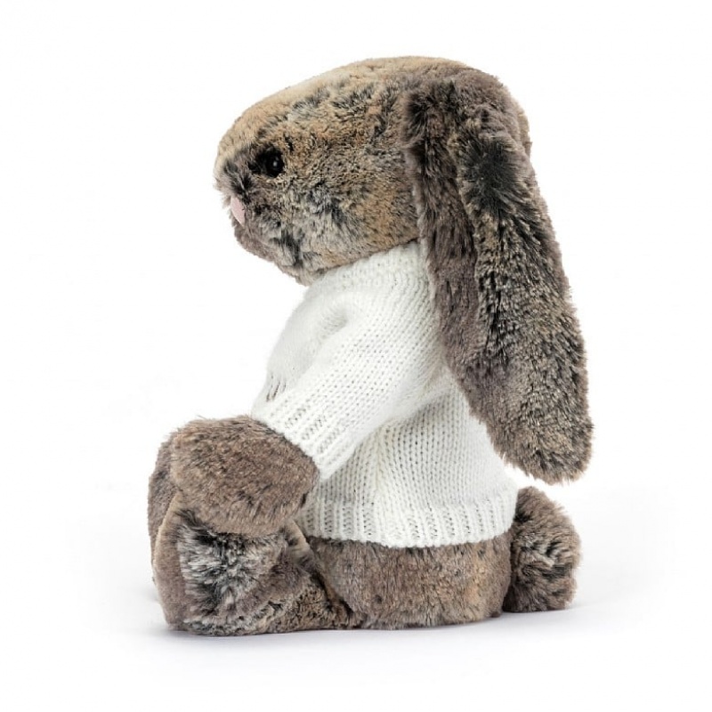 Jellycat Bashful Cottontail Bunny with Personalised Cream Jumper Medium | DUIHA5084