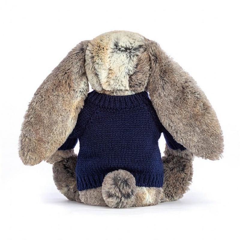 Jellycat Bashful Cottontail Bunny with Personalised Navy Jumper Medium | UXTQR0135