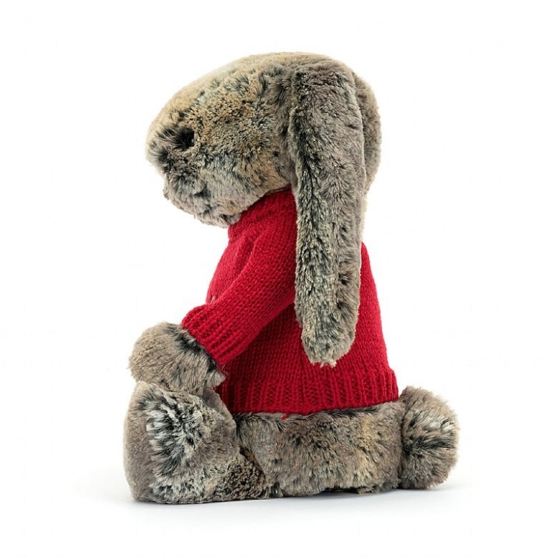 Jellycat Bashful Cottontail Bunny with Personalised Red Jumper Medium | AUQTP2531