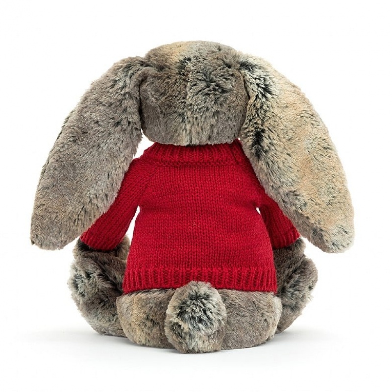 Jellycat Bashful Cottontail Bunny with Personalised Red Jumper Medium | AUQTP2531