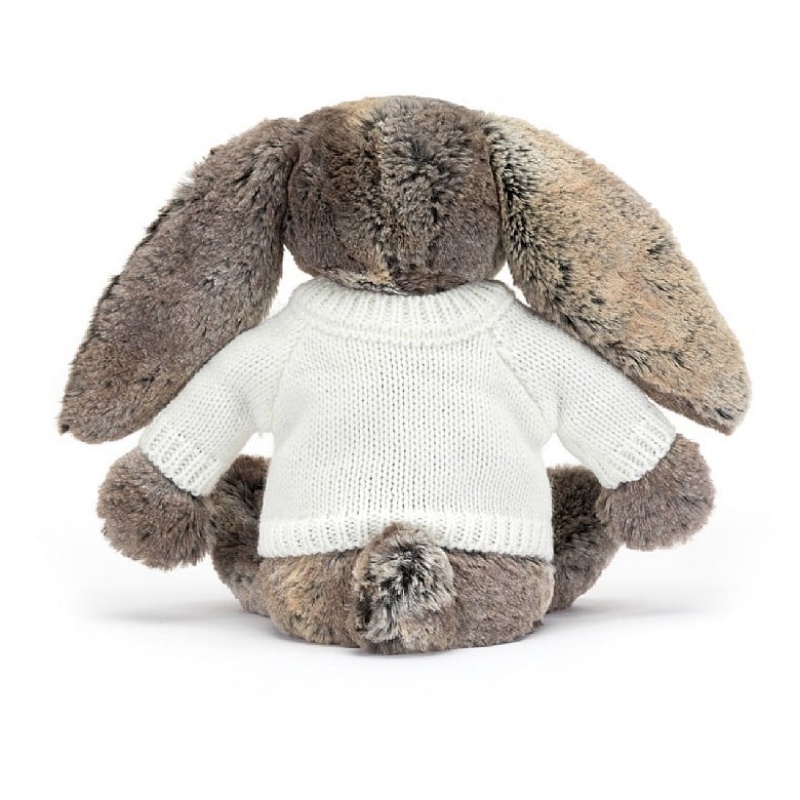 Jellycat Bashful Cottontail Bunny with Personalised Cream Jumper Medium | TRKFV3816