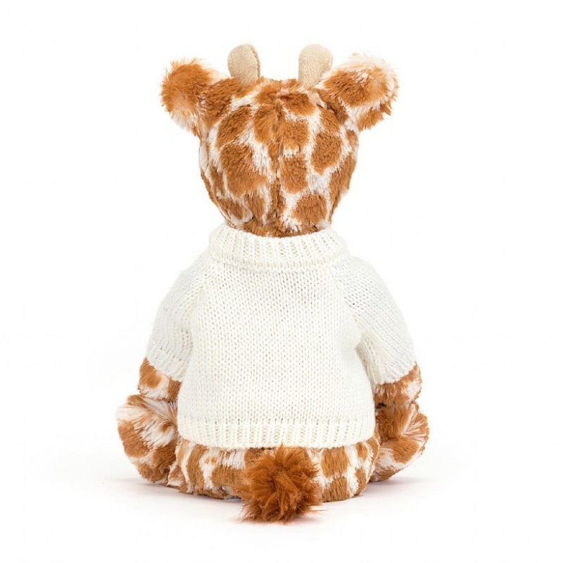 Jellycat Bashful Giraffe with Personalised Cream Jumper Medium | KILTN5638