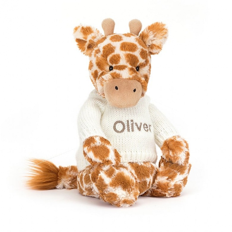 Jellycat Bashful Giraffe with Personalised Cream Jumper Medium | KILTN5638