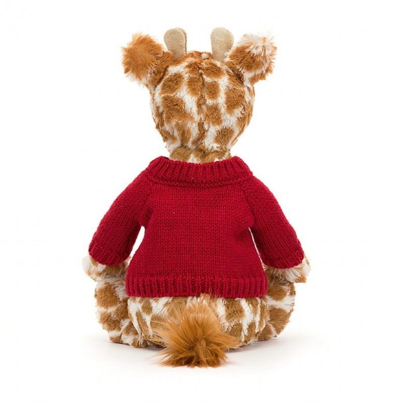 Jellycat Bashful Giraffe with Personalised Red Jumper Medium | BNMED5324