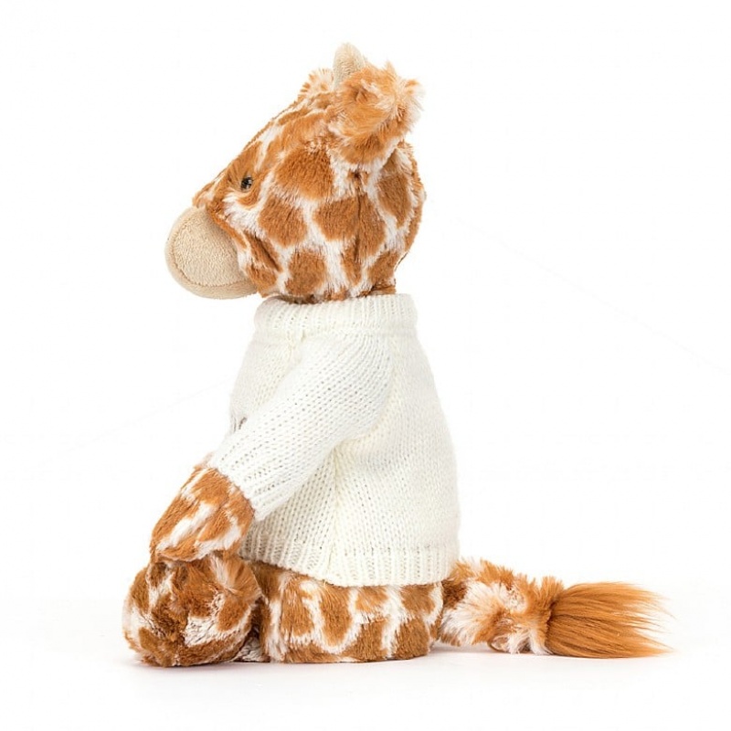 Jellycat Bashful Giraffe with Personalised Cream Jumper Medium | QFGKP7841