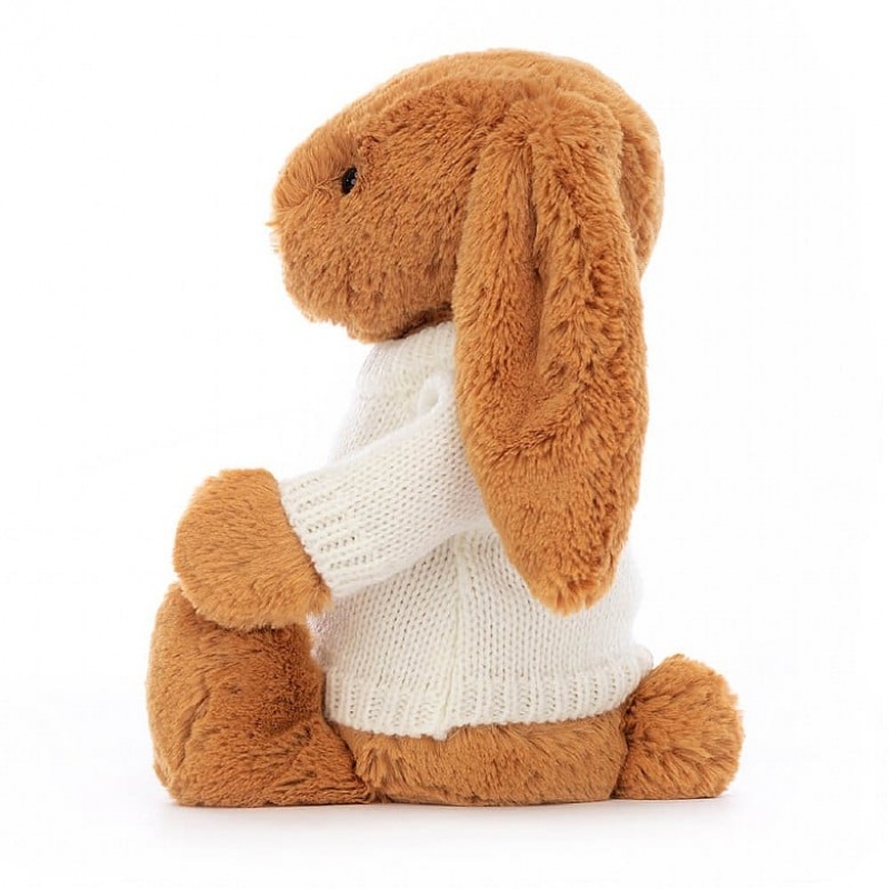 Jellycat Bashful Golden Bunny with Personalised Cream Jumper Medium | WOQVA5986