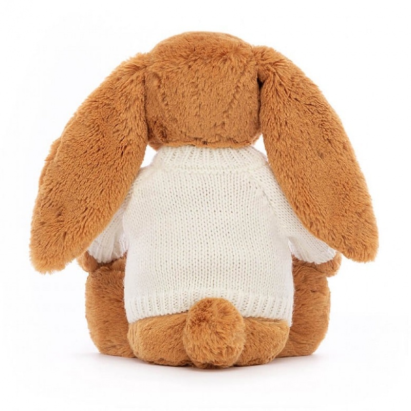 Jellycat Bashful Golden Bunny with Personalised Cream Jumper Medium | WOQVA5986