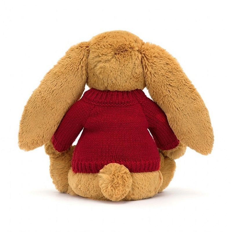 Jellycat Bashful Golden Bunny with Personalised Red Jumper Medium | KMPCX8029