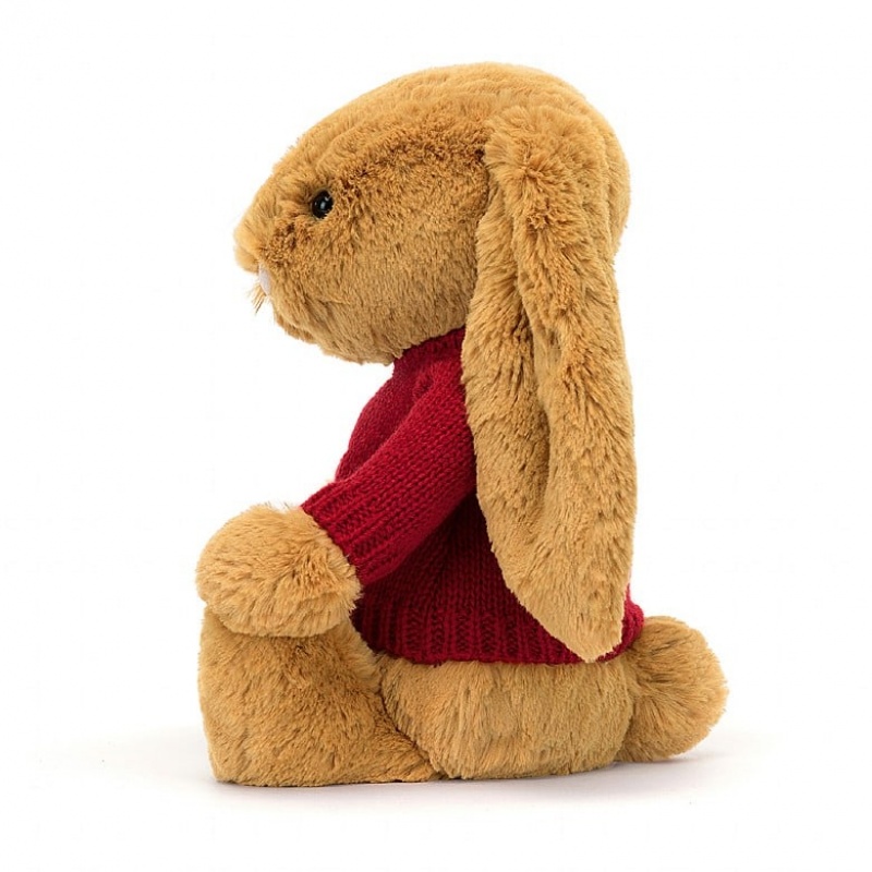 Jellycat Bashful Golden Bunny with Personalised Red Jumper Medium | AQYER2571