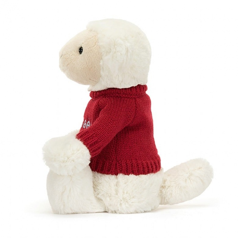 Jellycat Bashful Lamb with Personalied Red Jumper Medium | NODZC6903