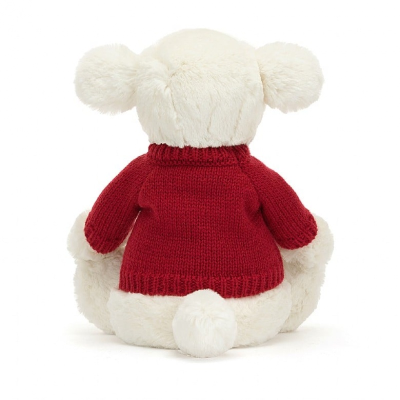 Jellycat Bashful Lamb with Personalied Red Jumper Medium | NODZC6903