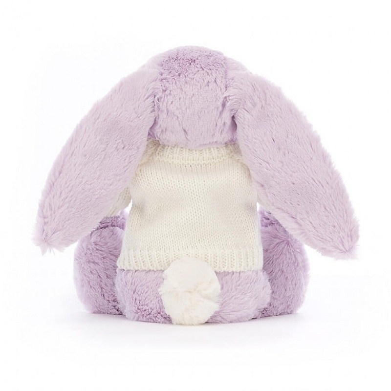 Jellycat Bashful Lilac Bunny with Personalised Cream Jumper Medium | QYFMO0954