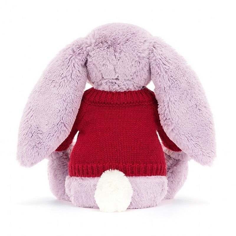 Jellycat Bashful Lilac Bunny with Personalised Red Jumper Medium | XSMRY2049