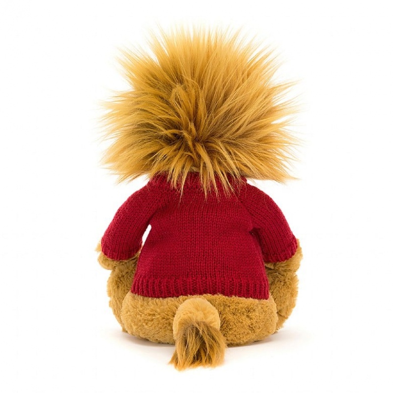 Jellycat Bashful Lion with Personalised Red Jumper Medium | QNKVD6859