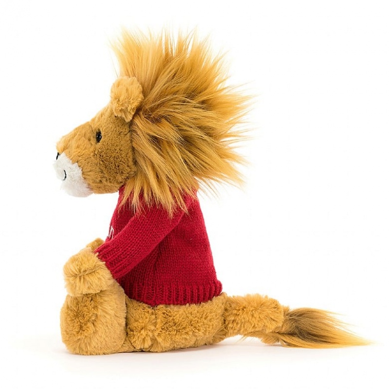 Jellycat Bashful Lion with Personalised Red Jumper Medium | GNVRI6923