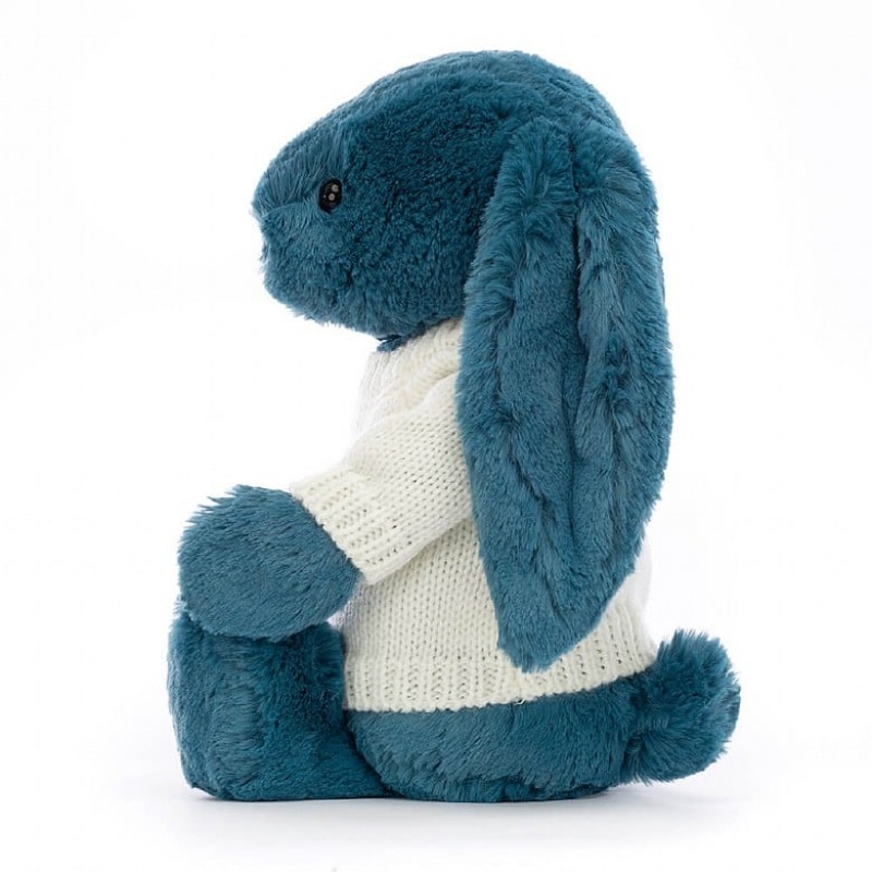 Jellycat Bashful Mineral Blue Bunny with Personalised Cream Jumper Medium | PHOLN2603