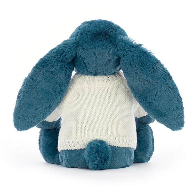 Jellycat Bashful Mineral Blue Bunny with Personalised Cream Jumper Medium | PHOLN2603