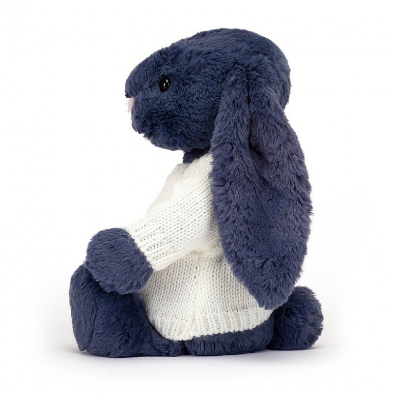 Jellycat Bashful Navy Bunny with Personalised Cream Jumper Medium | QXBWI7396