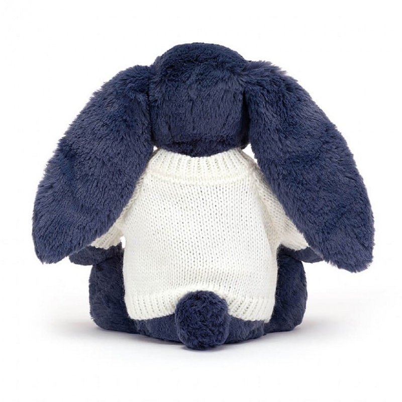 Jellycat Bashful Navy Bunny with Personalised Cream Jumper Medium | QXBWI7396