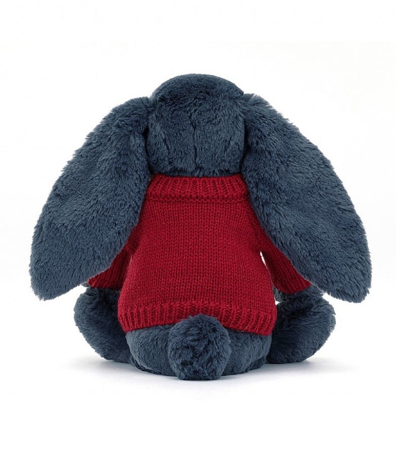 Jellycat Bashful Navy Bunny with Personalised Red Jumper Medium | QYBXK5304