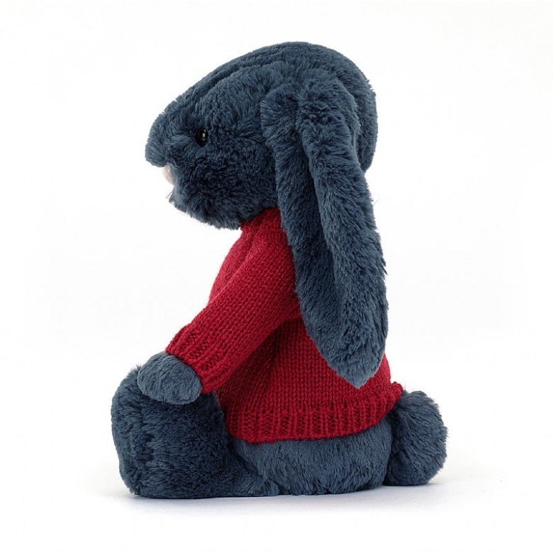 Jellycat Bashful Navy Bunny with Personalised Red Jumper Medium | PACLZ9724